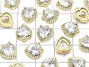 Metal CZ Heart Charm, 11x9.5x4mm, Gold, 2 Pieces