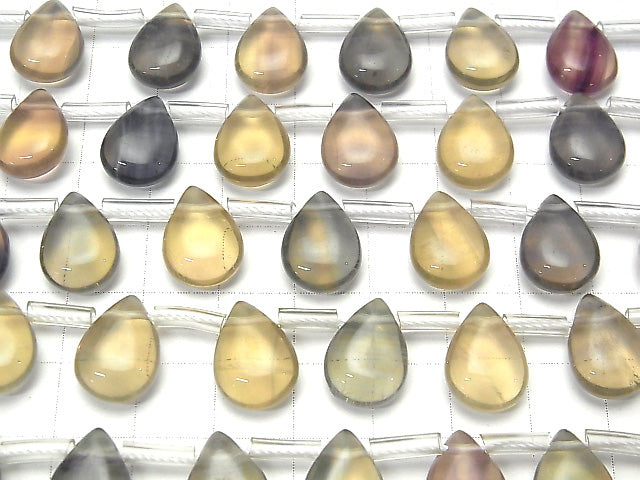 [Video] Multicolor Fluorite Pear shape (Smooth) 14x10x6mm 1strand beads (aprx.7inch / 17cm)