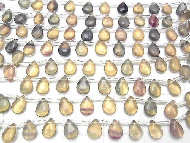 [Video] Multicolor Fluorite Pear shape (Smooth) 14x10x6mm 1strand beads (aprx.7inch / 17cm)