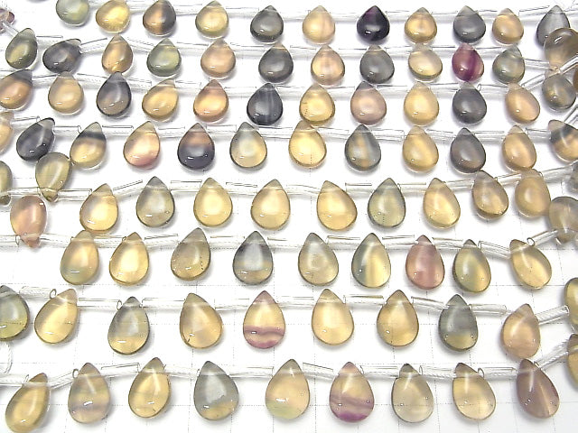 [Video] Multicolor Fluorite Pear shape (Smooth) 14x10x6mm 1strand beads (aprx.7inch / 17cm)