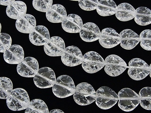 Cracked Crystal Vertical Hole Heart shape 12x12x7mm 1/4 or 1strand beads (aprx.15inch/36cm)