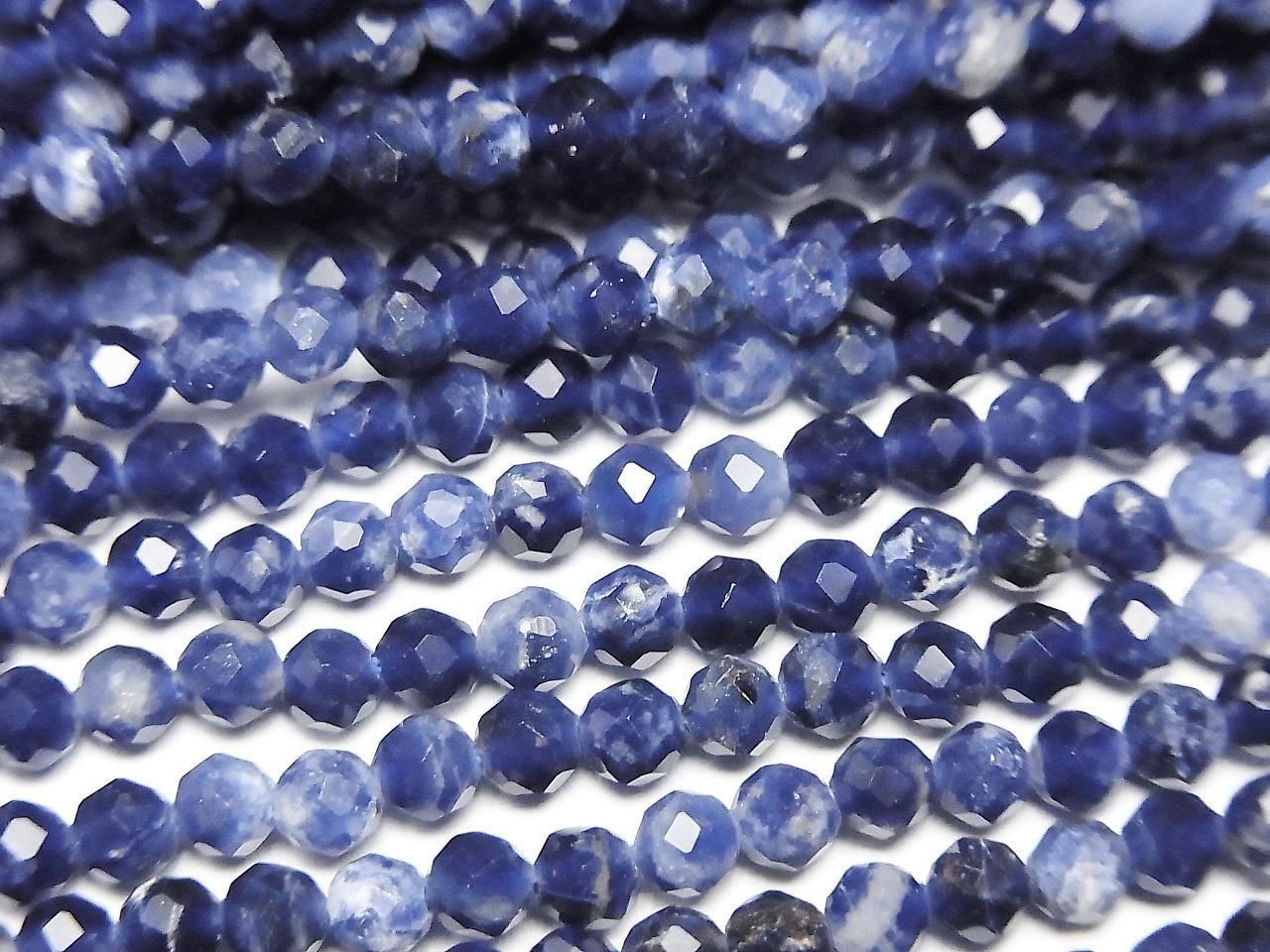Haute qualité ! Perles de sodalite taillées, rondes, 3mm, qualité AA++, 1 fil (environ 37cm/15 pouces)