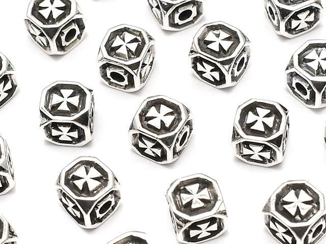 Silver 925 Cross Motif Cube Bead 6x6x6mm 1pc