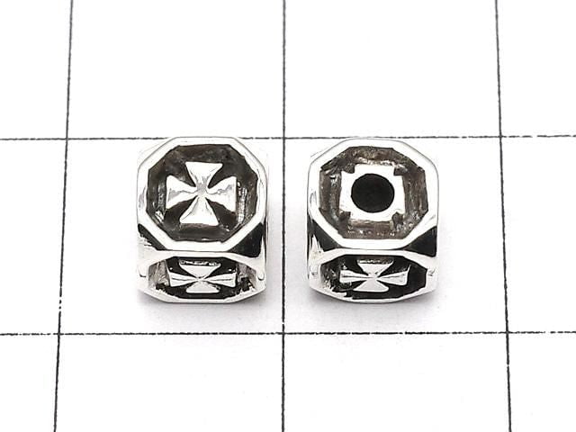Silver 925 Cross Motif Cube Bead 6x6x6mm 1pc