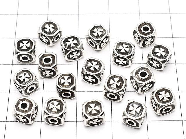 Silver 925 Cross Motif Cube Bead 6x6x6mm 1pc