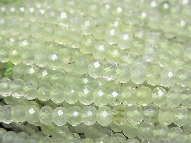 [Video]High Quality! Prehnite AA++ Faceted Button Rondelle 4x4x2.5mm 1strand beads (aprx.15inch/37cm)