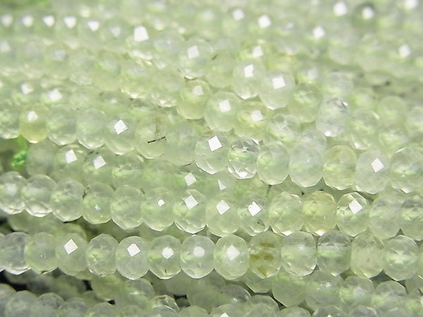 [Video]High Quality! Prehnite AA++ Faceted Button Roundel 4x4x2.5mm 1strand beads (aprx.15inch/37cm)