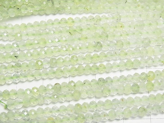 [Video]High Quality! Prehnite AA++ Faceted Button Rondelle 4x4x2.5mm 1strand beads (aprx.15inch/37cm)