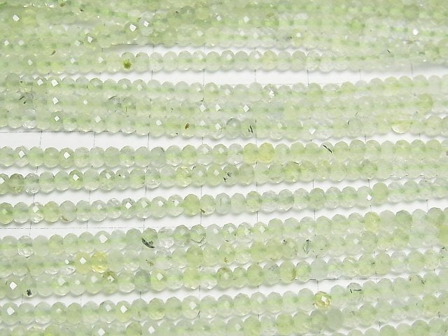 [Video]High Quality! Prehnite AA++ Faceted Button Rondelle 4x4x2.5mm 1strand beads (aprx.15inch/37cm)