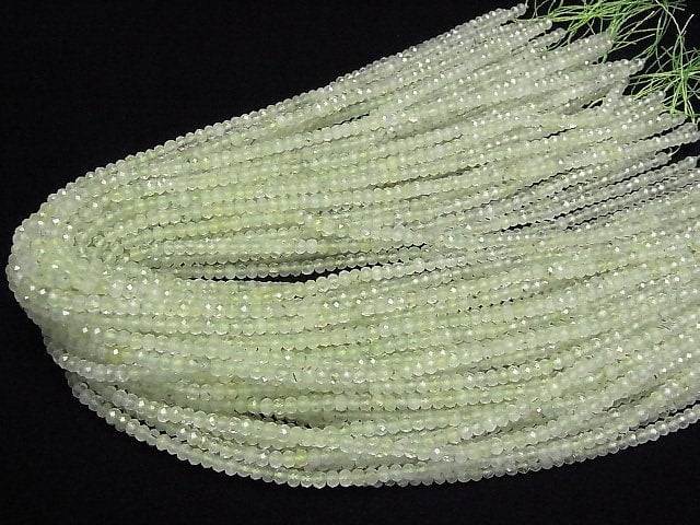 [Video]High Quality! Prehnite AA++ Faceted Button Rondelle 4x4x2.5mm 1strand beads (aprx.15inch/37cm)