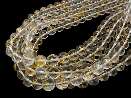 [Video] Golden! Angel Wing Carving! Crystal AA ++ Round 10mm half or 1strand beads (aprx.15inch / 36cm)