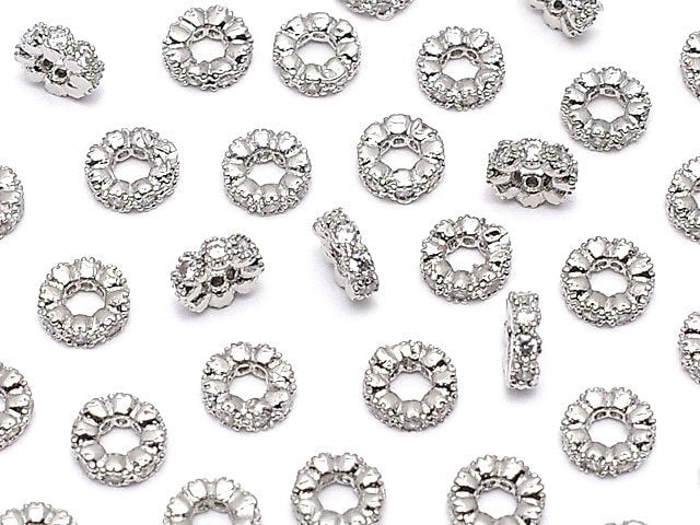 Metal parts Rondelle 4x4x1.5mm (with CZ) Silver color 5pcs