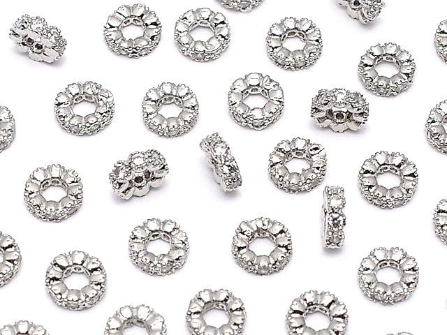 Metal parts Roundel 4x4x1.5mm (with CZ) Silver color 5pcs