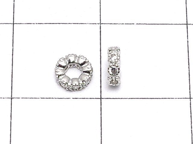 Metal parts Rondelle 4x4x1.5mm (with CZ) Silver color 5pcs