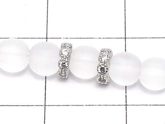 Metal parts Rondelle 4x4x1.5mm (with CZ) Silver color 5pcs
