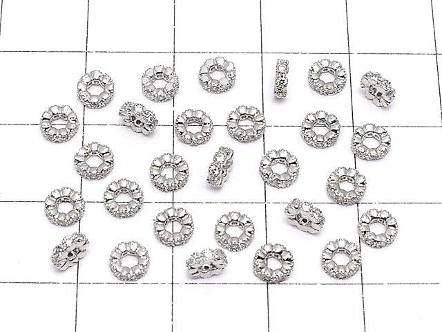 Metal parts Roundel 4x4x1.5mm (with CZ) Silver color 5pcs