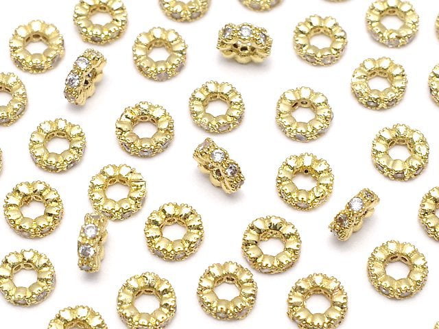 Metal parts Rondelle 4x4x1.5mm (with CZ) Gold color 5pcs