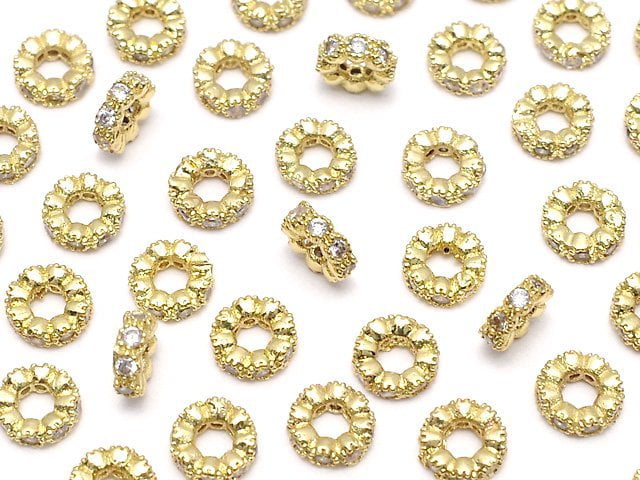 Metal parts Roundel 4x4x1.5mm (with CZ) Gold color 5pcs