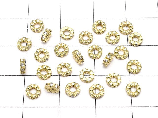 Metal parts Roundel 4x4x1.5mm (with CZ) Gold color 5pcs