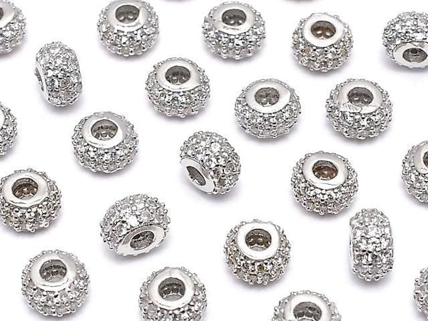 Metal Rondelle 6x6x3.5mm (with CZ) Silver color 1pc