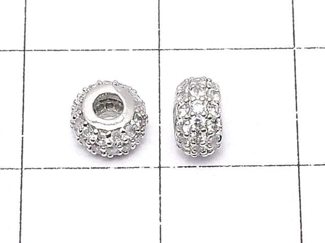 Metal Rondelle 6x6x3.5mm (with CZ) Silver color 1pc