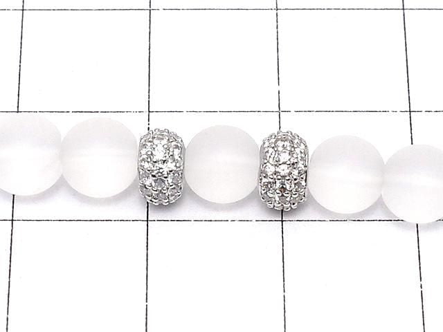 Metal Rondelle 6x6x3.5mm (with CZ) Silver color 1pc