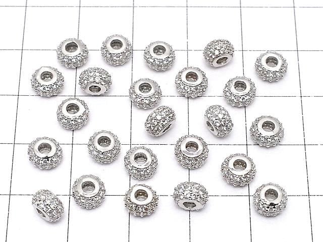 Metal Rondelle 6x6x3.5mm (with CZ) Silver color 1pc