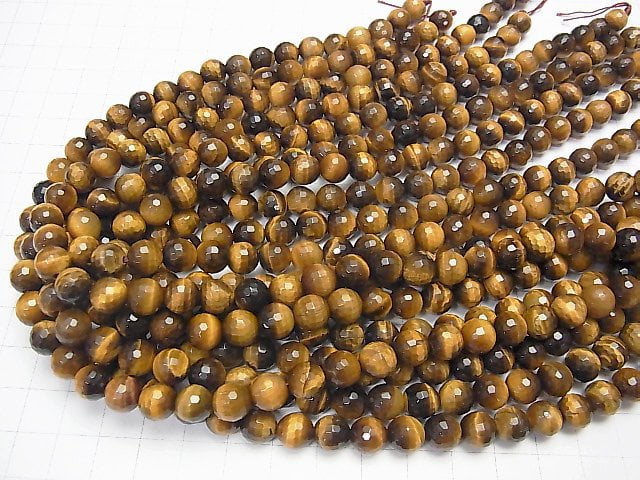 1strand $8.79! Yellow Tiger's Eye AA ++ 128 Faceted Round 8 mm 1strand beads (aprx.15 inch / 38 cm)