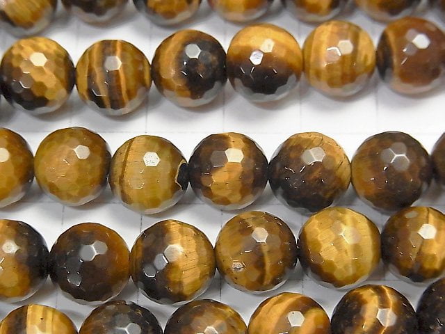 1strand $9.79! Yellow Tiger's Eye AA ++ 128 Faceted Round 10 mm 1strand beads (aprx.14inch / 34 cm)