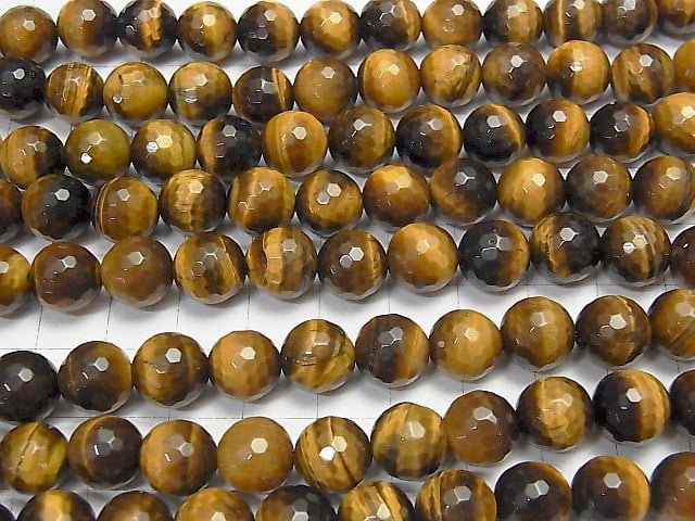 1strand $9.79! Yellow Tiger's Eye AA ++ 128 Faceted Round 10 mm 1strand beads (aprx.14inch / 34 cm)