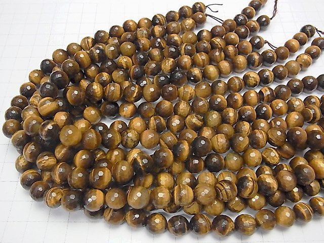 1strand $9.79! Yellow Tiger's Eye AA ++ 128 Faceted Round 10 mm 1strand beads (aprx.14inch / 34 cm)