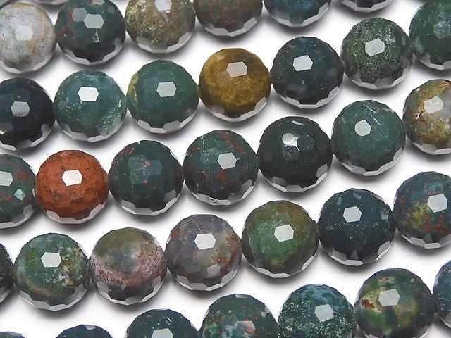 [Video] High Quality! Bloodstone 128 Faceted Round 8mm 1-strand beads (approx. 15 inches/36 cm)