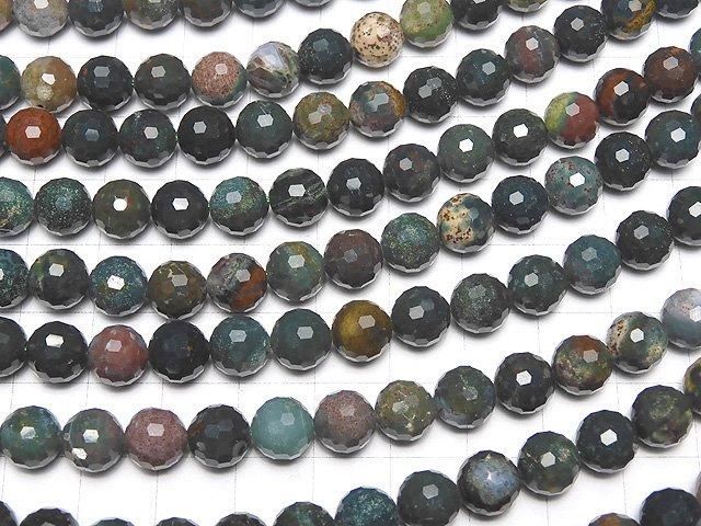 [Video] High Quality! Bloodstone 128 Faceted Round 8mm 1-strand beads (approx. 15 inches/36 cm)