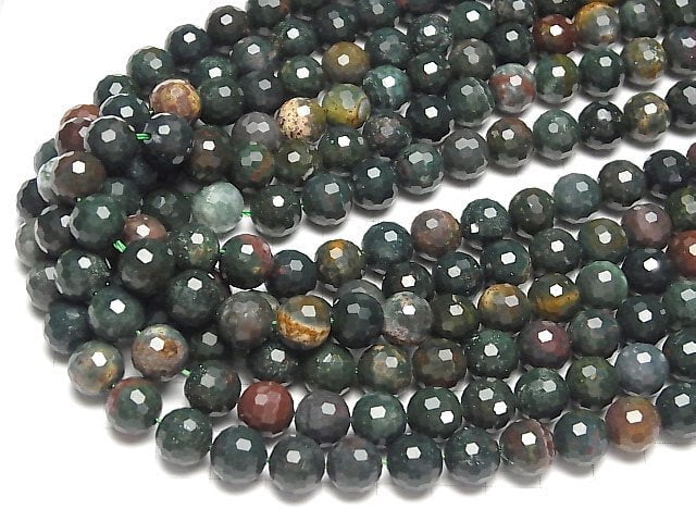 Bloodstone  128Faceted Round 10mm half or 1strand beads (aprx.15inch/37cm)