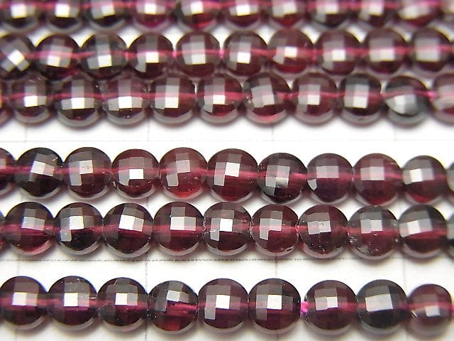 [Video] High Quality! Garnet AAA- Faceted Coin 4x4x3mm 1strand beads (aprx.14inch / 35cm)