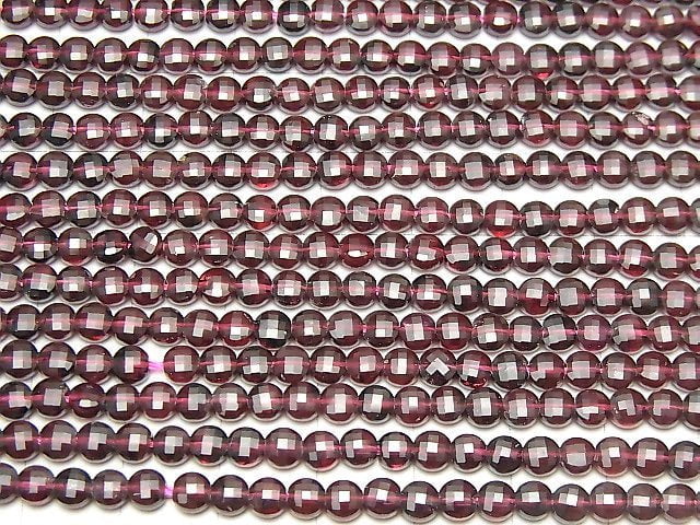 [Video] High Quality! Garnet AAA- Faceted Coin 4x4x3mm 1strand beads (aprx.14inch / 35cm)