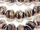 Lampwork Beads Faceted Button Rondelle 10 x 10 x 7 mm Gold & White Line Carved [Black] half or 1 strand beads (aprx.15 inch / 36 cm)