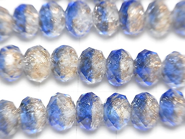 Lampwork Beads Faceted Button Roundel 10 x 10 x 7 mm [Blue] half or 1 strand beads (aprx. 14 inch / 34 cm)