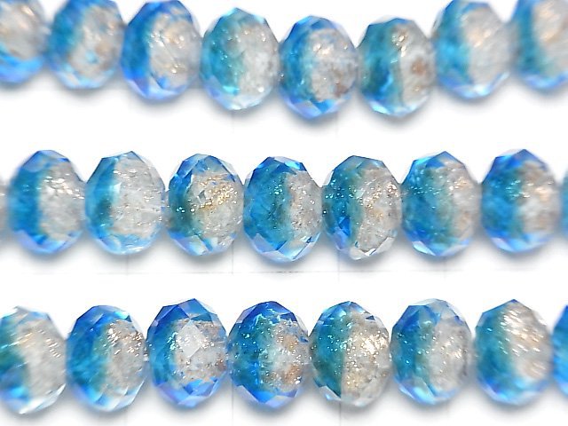 Lampwork Beads Faceted Button Roundel 10 x 10 x 7 mm [light blue] half or 1 strand beads (aprx.14 inch / 34 cm)