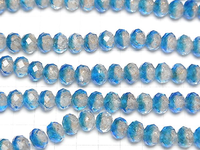 Lampwork Beads Faceted Button Roundel 10 x 10 x 7 mm [light blue] half or 1 strand beads (aprx.14 inch / 34 cm)