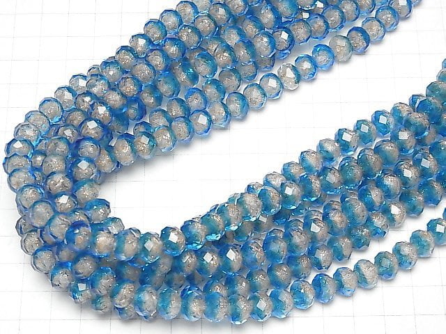 Lampwork Beads Faceted Button Roundel 10 x 10 x 7 mm [light blue] half or 1 strand beads (aprx.14 inch / 34 cm)