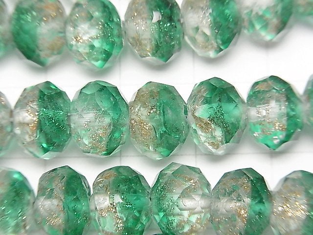 [Video] Lampwork Beads Faceted Button Roundel 10x10x7mm [Green] half or 1strand beads (aprx.14inch / 34cm)