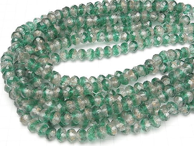 [Video] Lampwork Beads Faceted Button Rondelle 10x10x7mm [Green] half or 1strand beads (aprx.14inch / 34cm)