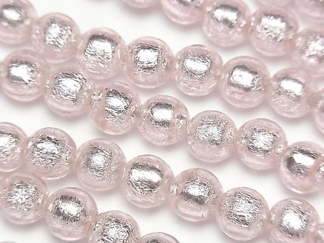 Lampwork Beads Round 8mm [Silver foil x pink] half or 1strand beads (aprx.9inch/22cm)