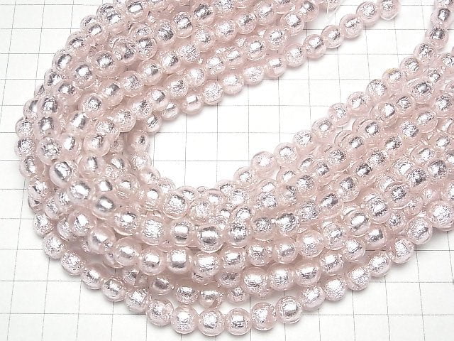 Lampwork Beads Round 8mm [silver foil x pink] 1strand beads (aprx.9inch/22cm)