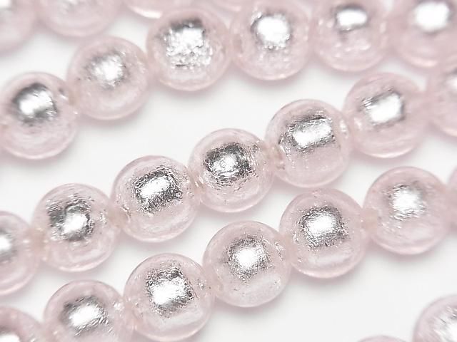 [Video] Lampwork Beads Round 10mm [Silver foil x pink] half or 1strand beads (aprx.9inch/24cm)