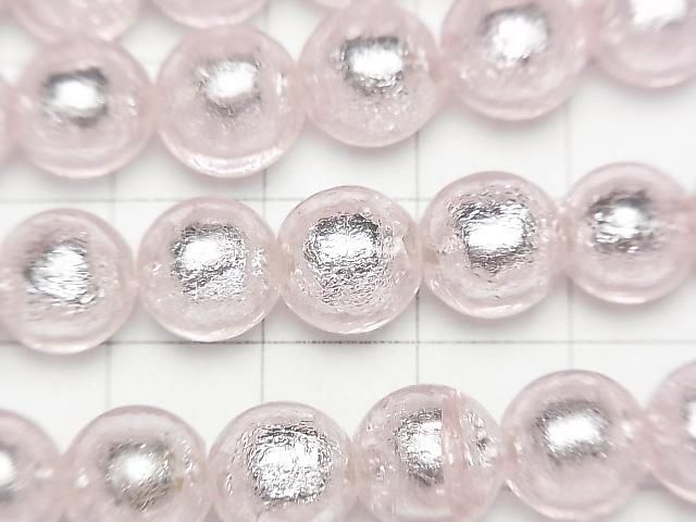 [Video] Lampwork Beads Round 10mm [Silver foil x pink] half or 1strand beads (aprx.9inch/24cm)