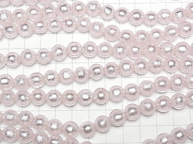 [Video]Lampwork Beads Round 10mm [Silver foil x Pink] 1strand beads (aprx.9inch/24cm)