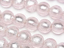 [Video] Lampwork Beads Round 12mm [Silver foil x pink] half or 1strand beads (aprx.10inch/25cm)