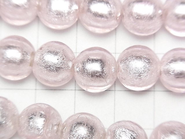 [Video]Lampwork Beads Round 12mm [Silver foil x Pink] 1strand beads (aprx.10inch/25cm)